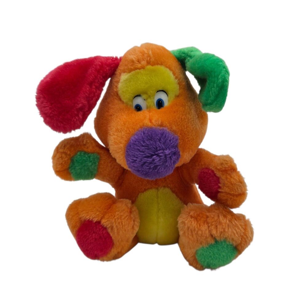 Cedar Point Plush Dog Souvenir Orange Neon Multicolor Stuffed Animal Puppy Toy